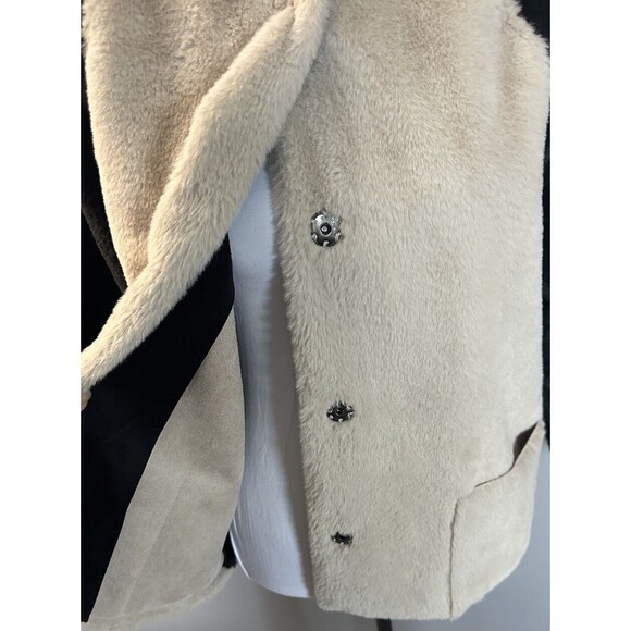 Velvet by Graham & Spencer Color-block Black Tan Faux Fur Jacket Women XS Coat - Picture 2 of 8